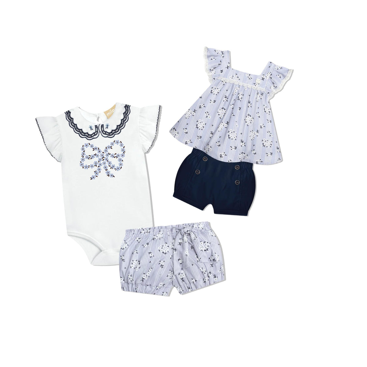 Baby Girl Blue Floral Ruffle Sleeve Top and Short