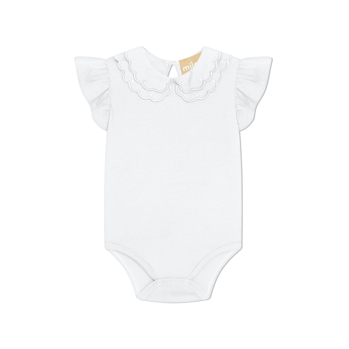 Baby Girl White Double Ruffle Peter Pan Collar Bodysuit