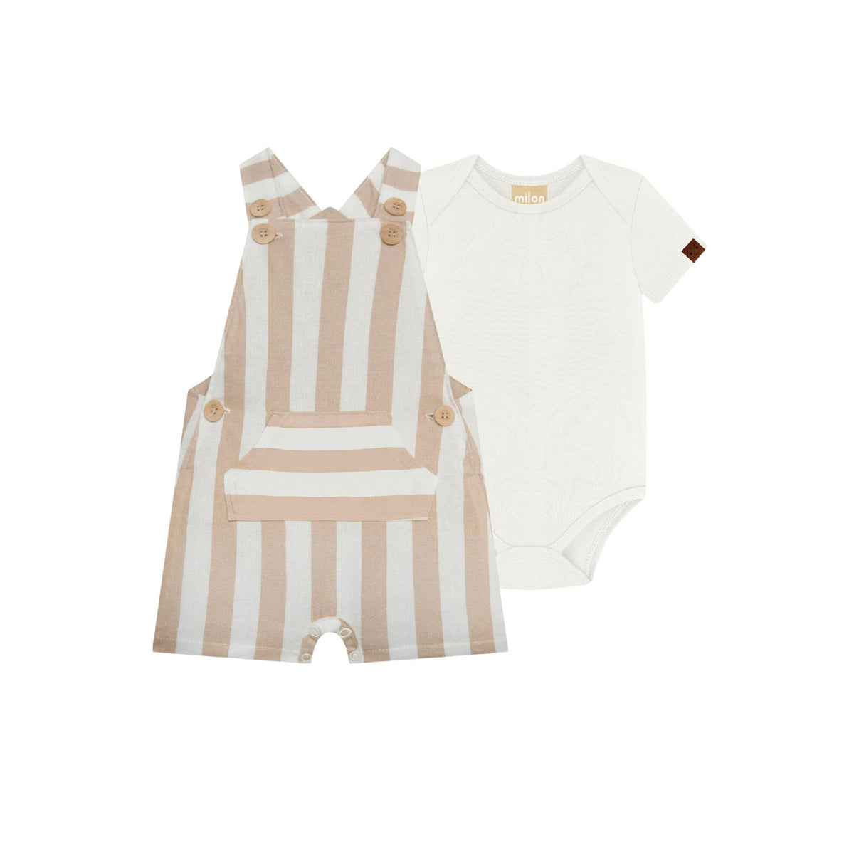 Baby Boy Tan and White Stripe Overall with Bodysuit