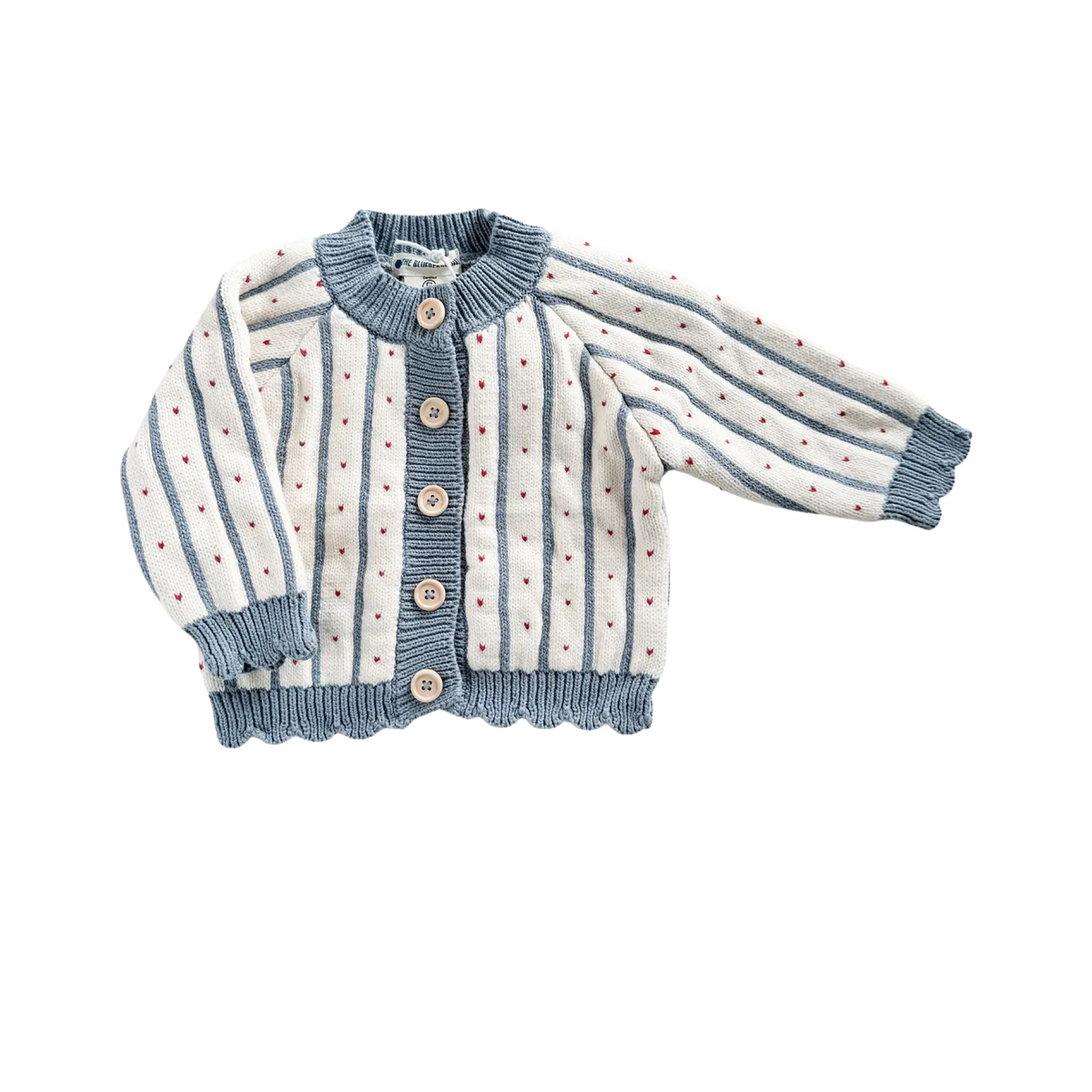Cotton Stripe Heart Cardigan Blue