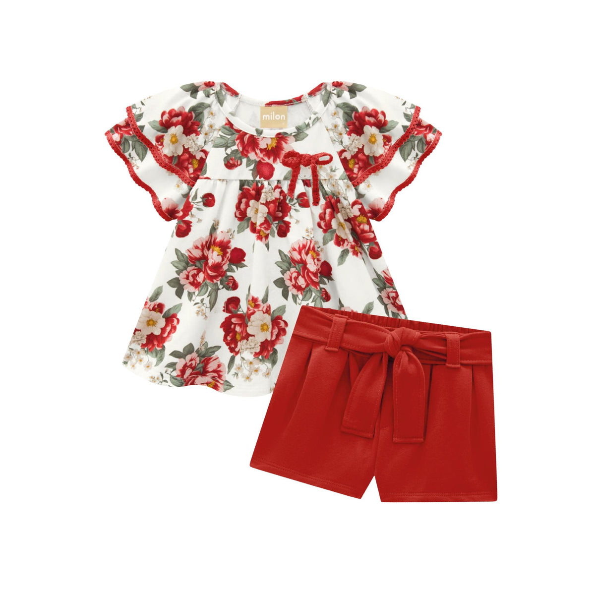 Girls’ Floral Print Ruffle Sleeve Top and Short Set