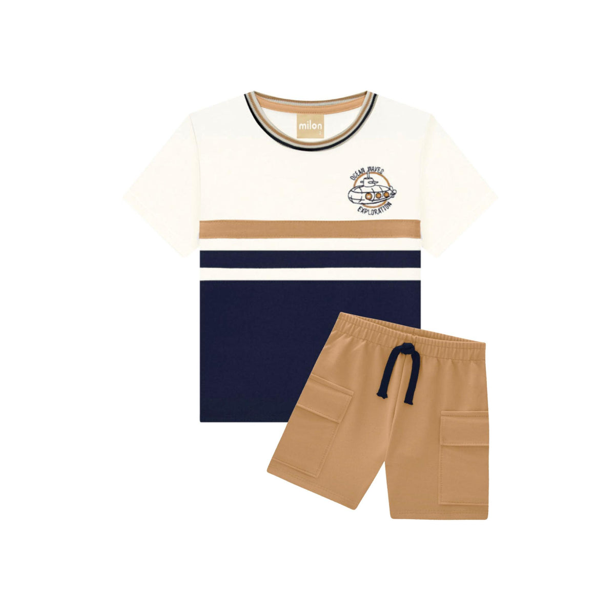 Boys’ Navy &amp; Tan Stripe T-Shirt and Short Set
