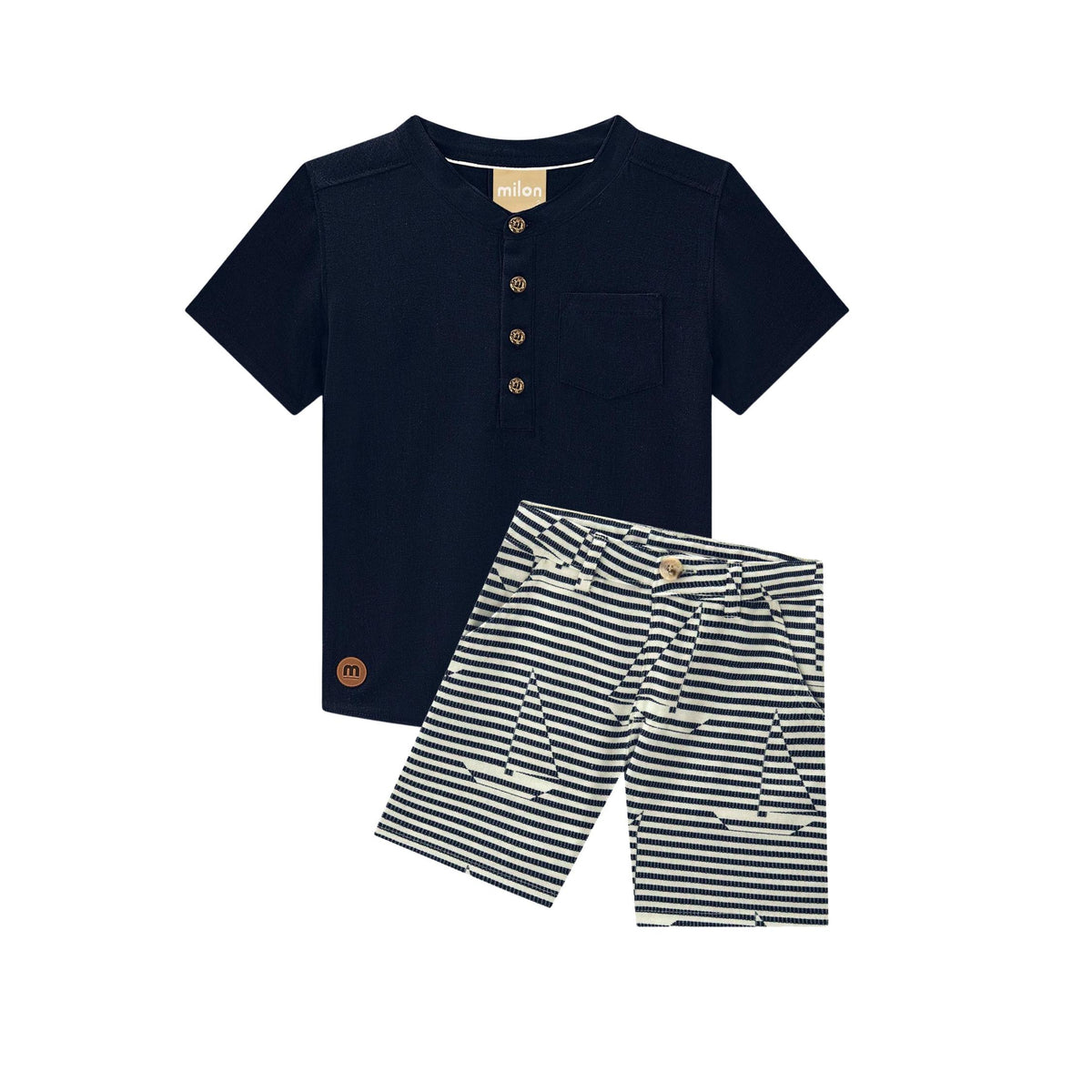 Boys’ Navy Blue Polo and Striped Short Set