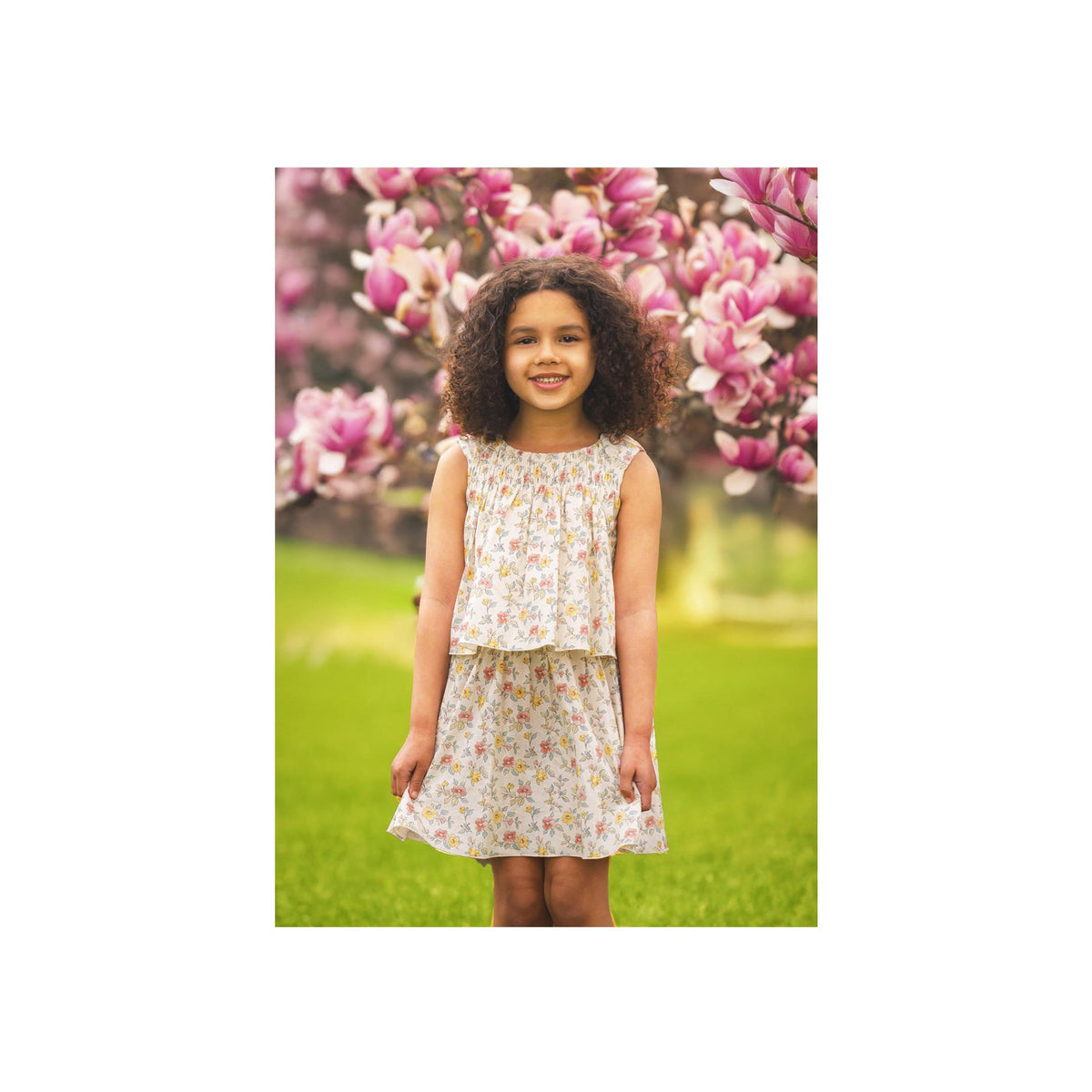 Ivory Floral Print Girls’ Dress