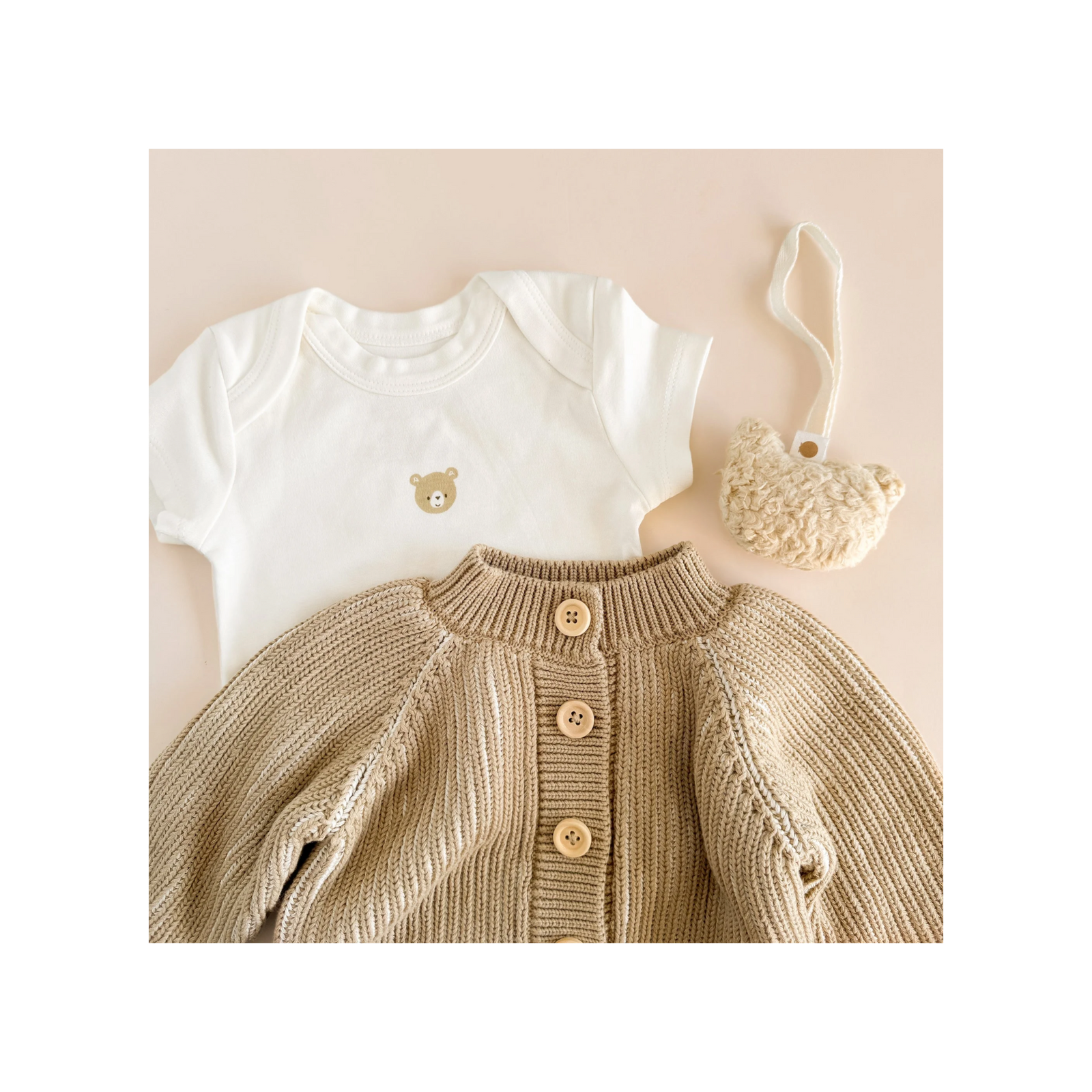 Cotton Brioche Cardigan Beige Sweater