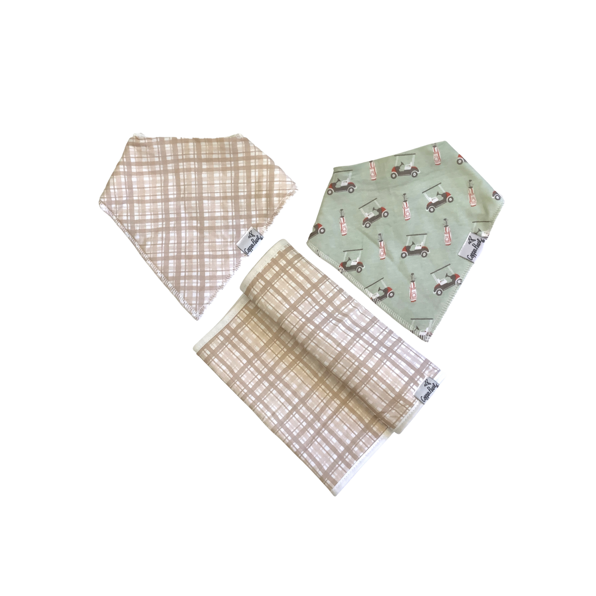 Bogey Beige Plaid Bandana Bib