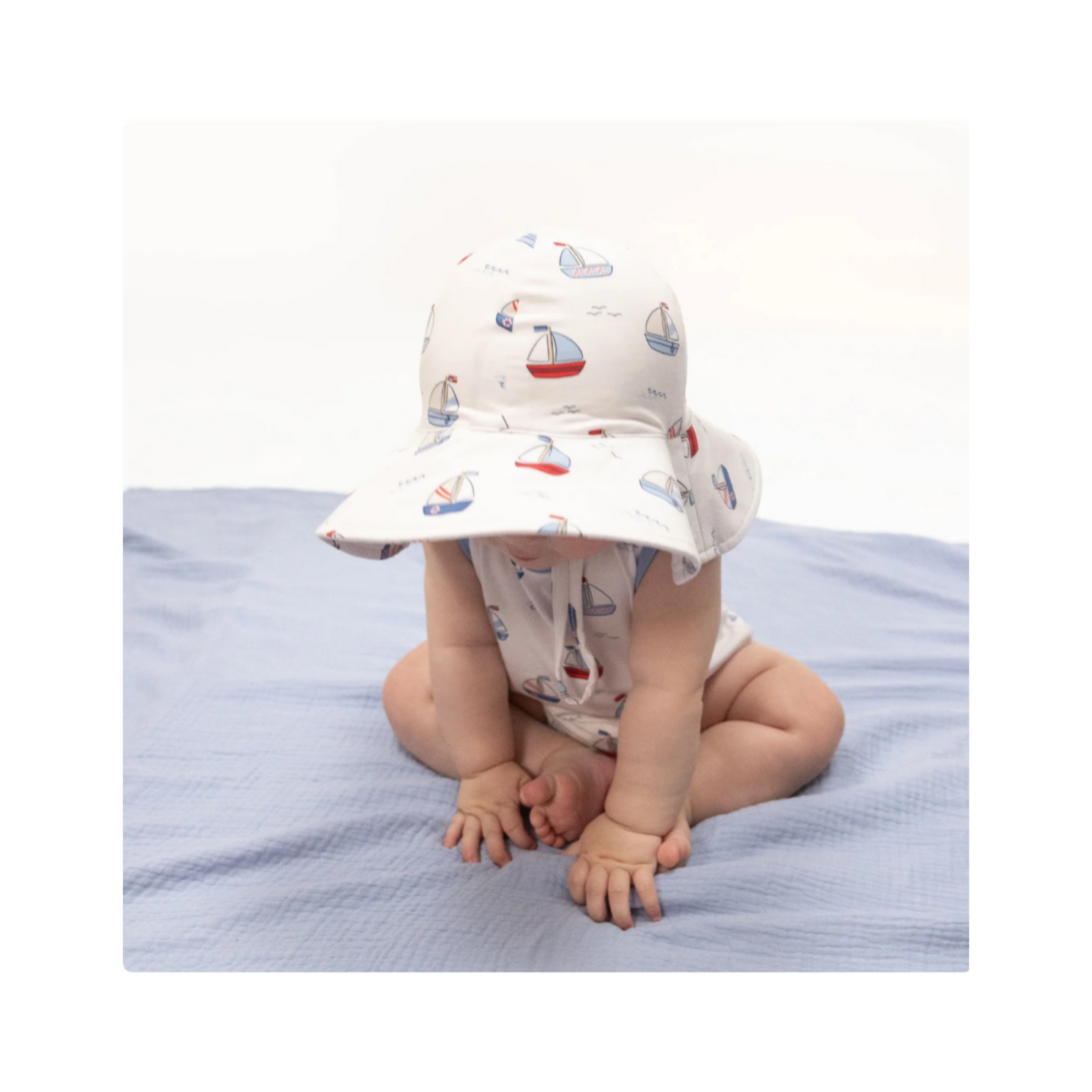 Bubbly Sailboats Blue Sun Hat