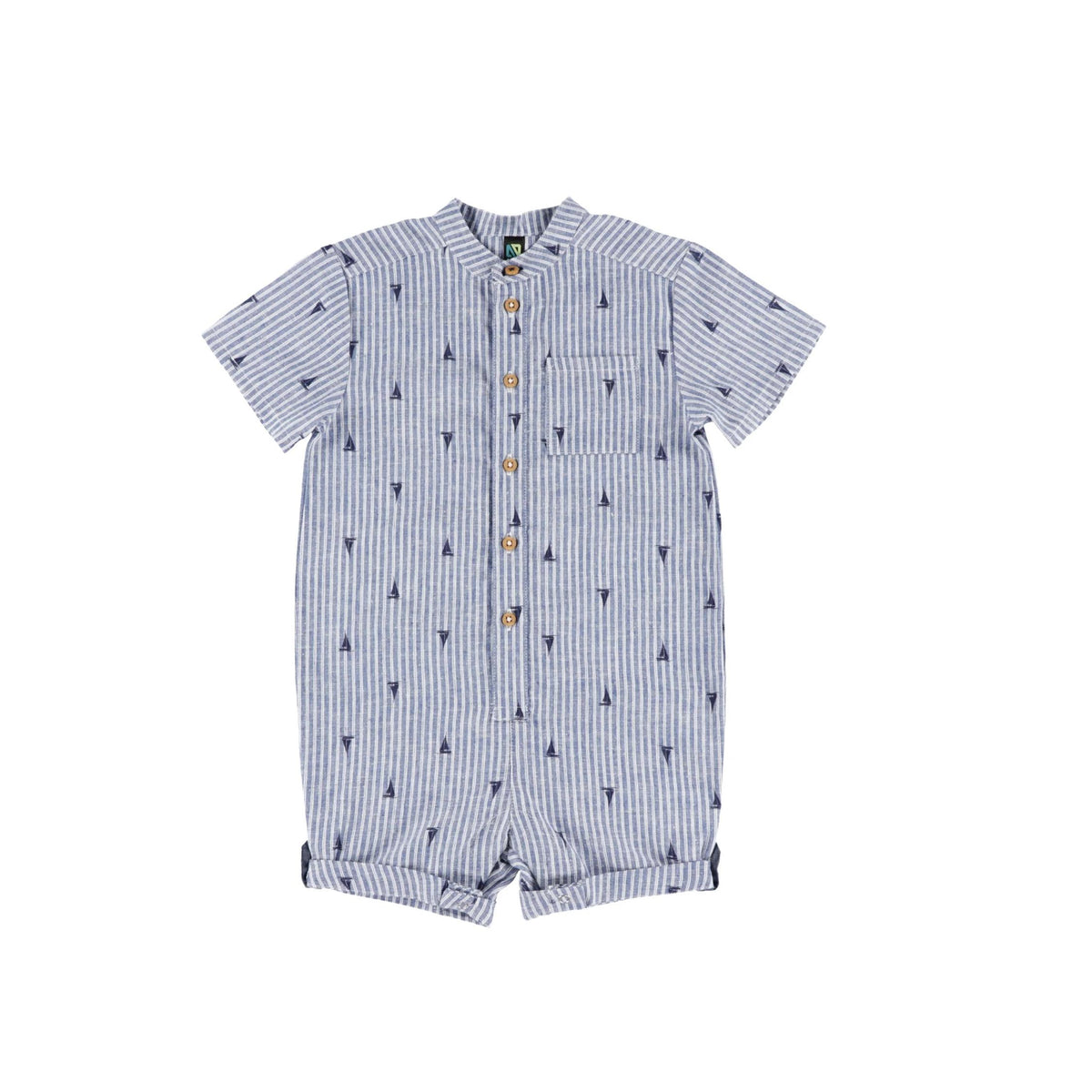Striped Sailboat Print Poplin Baby Boy Romper