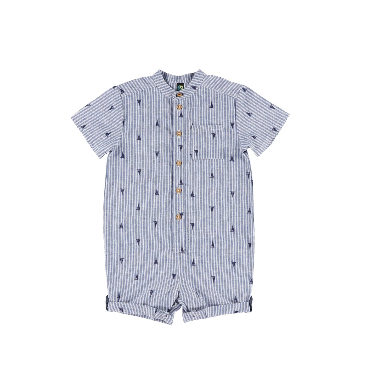 Striped Sailboat Print Poplin Baby Boy Romper