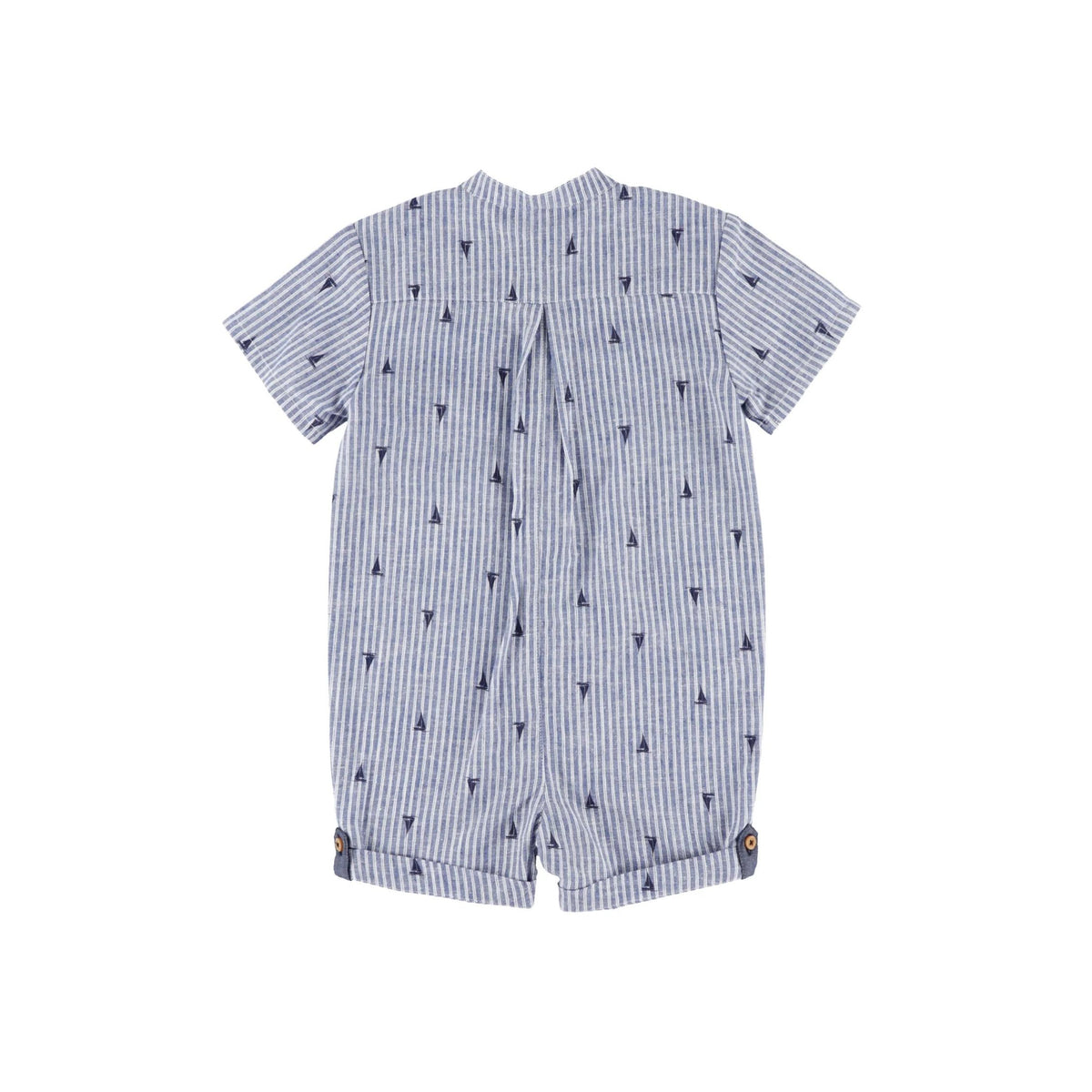 Striped Sailboat Print Poplin Baby Boy Romper