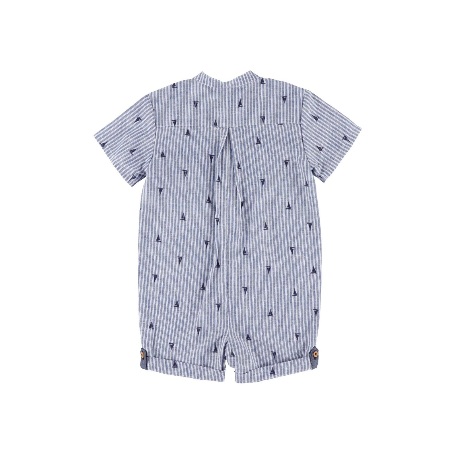 Striped Sailboat Print Poplin Baby Boy Romper