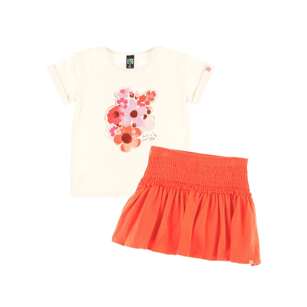 Girls’ Flower Motif Ivory T-Shirt