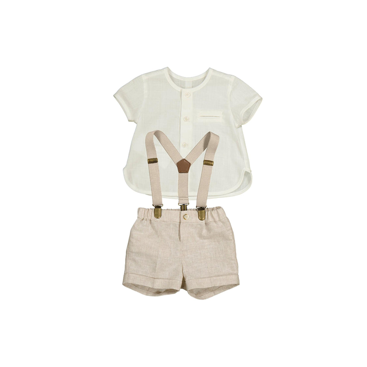 Baby Boy Linen Suspender Short &amp; Shirt