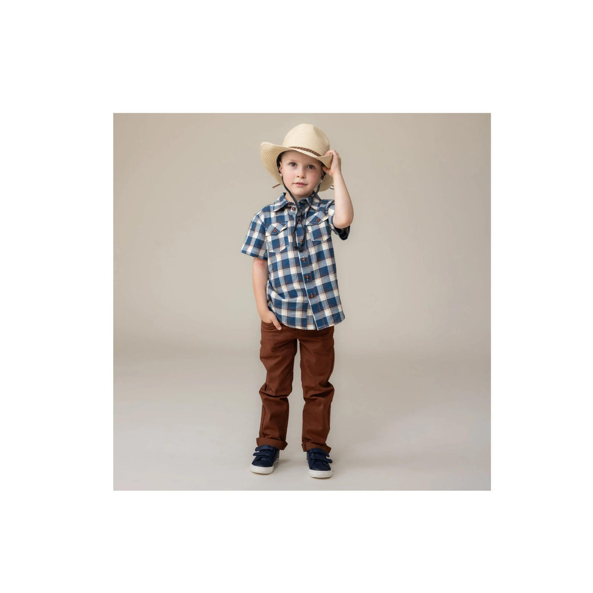 Boys’ Blue Check Poplin Button Down Shirt