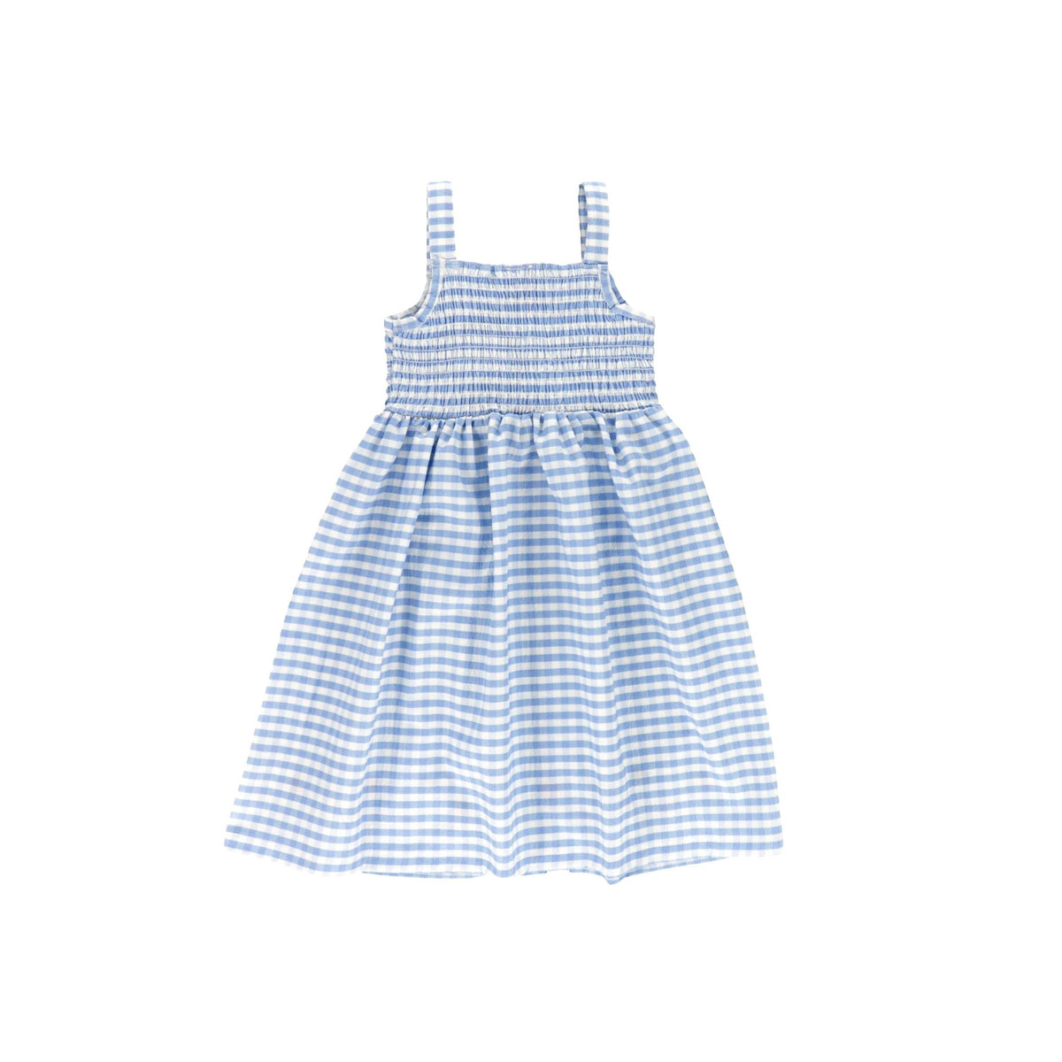 Girls’ Blue and White Gingham Embroidered Dress