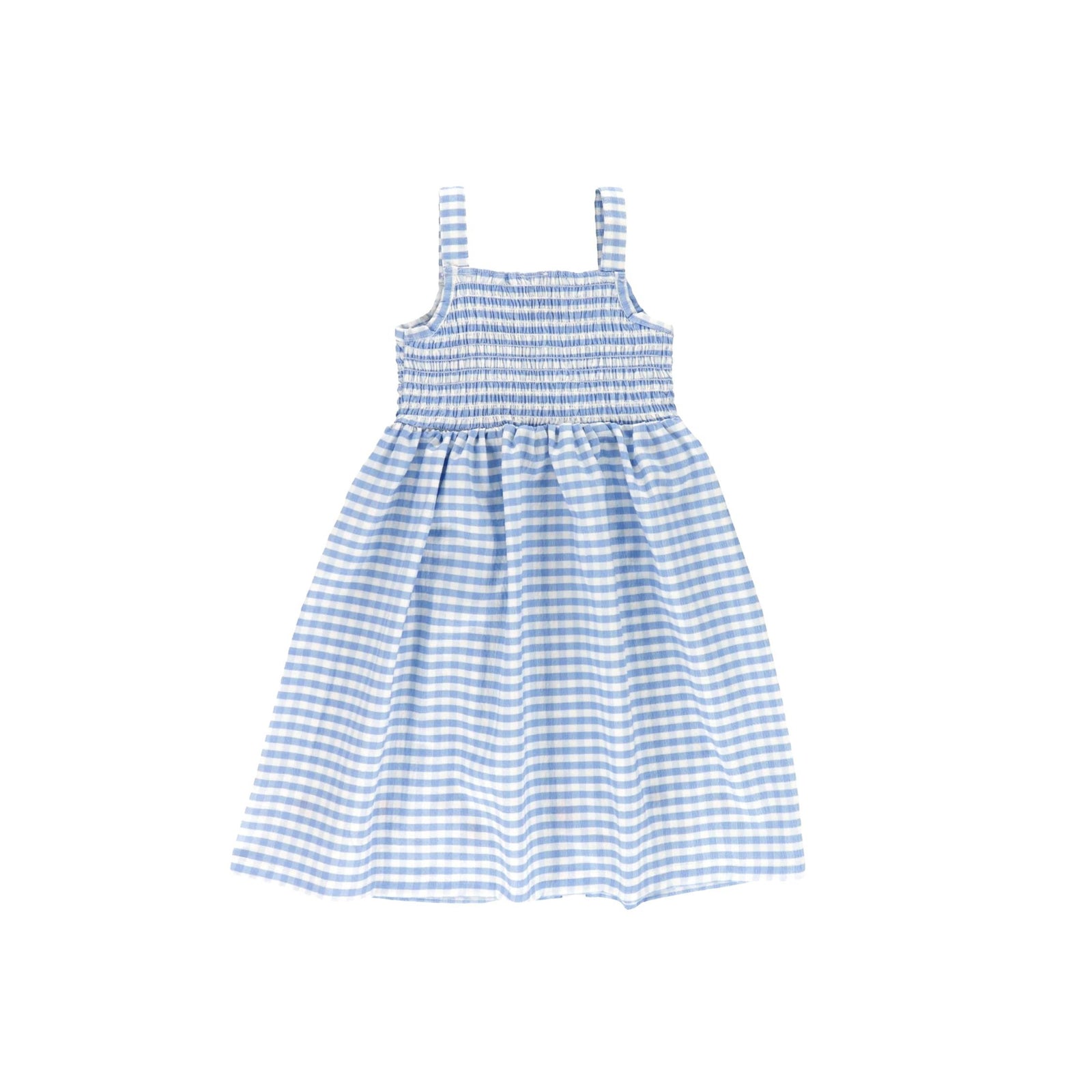 Girls’ Blue and White Gingham Embroidered Dress
