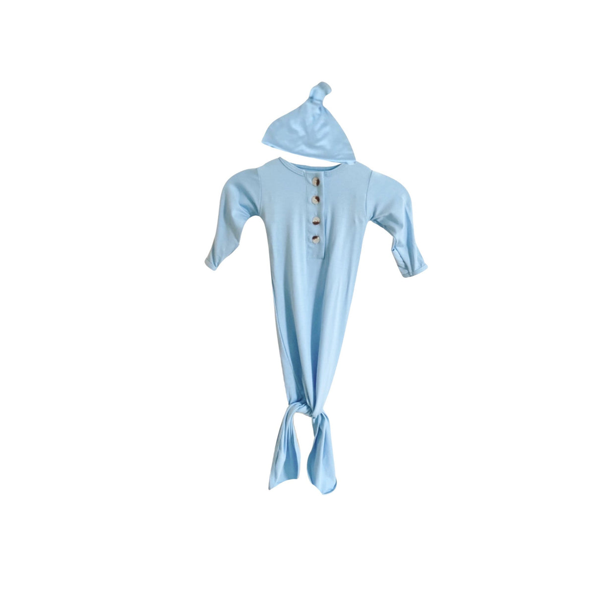 Baby Blue Knotted Newborn Gown &amp; Hat Set
