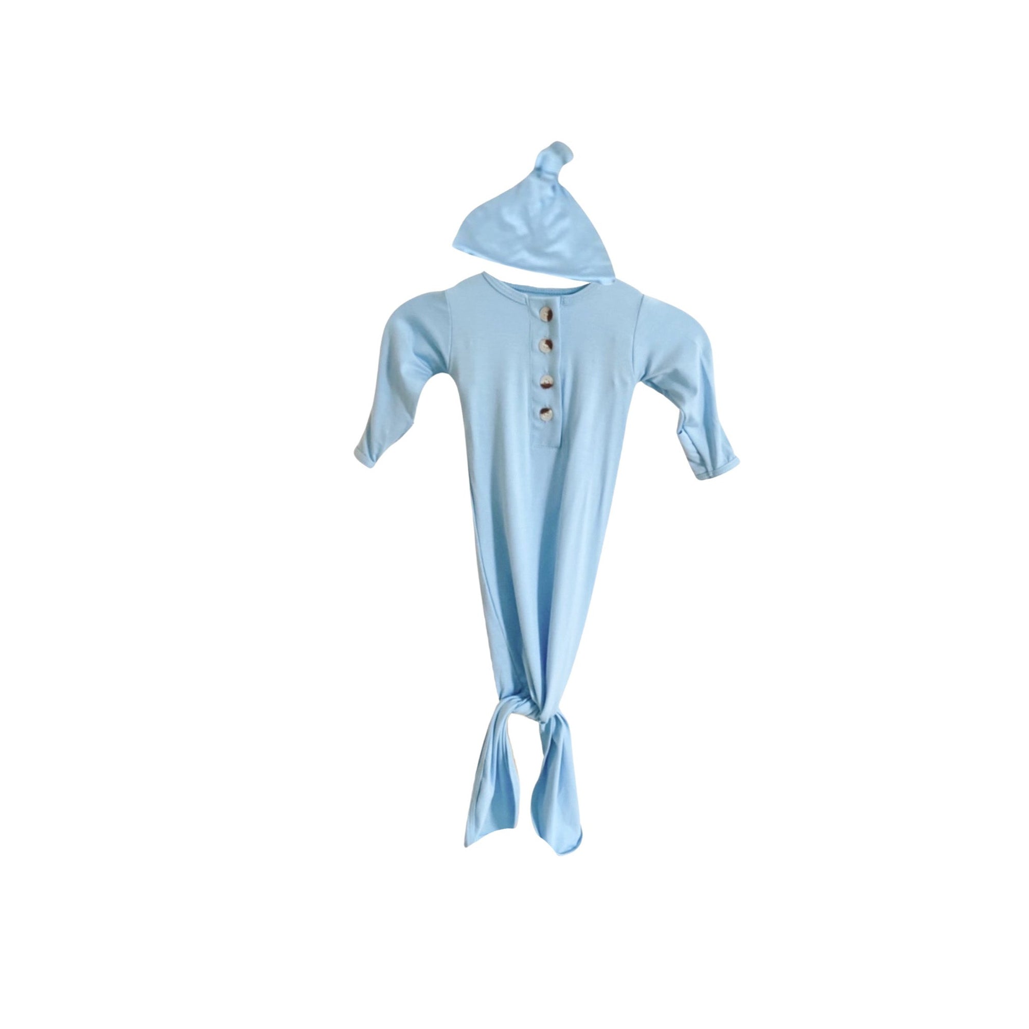 Baby Blue Knotted Newborn Gown & Hat Set