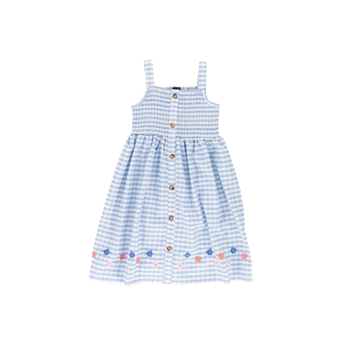 Girls’ Blue and White Gingham Embroidered Dress