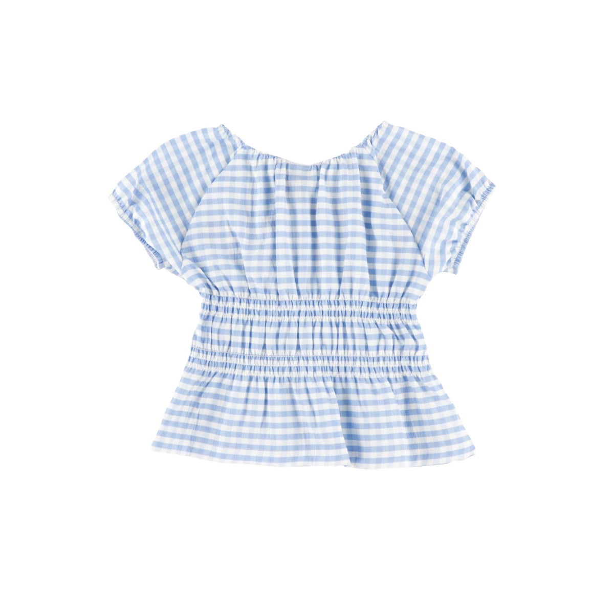 Girls’ Blue and White Gingham Embroidered Blouse