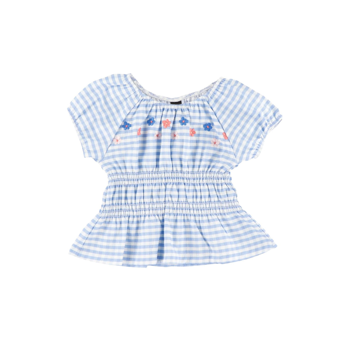 Girls’ Blue and White Gingham Embroidered Blouse