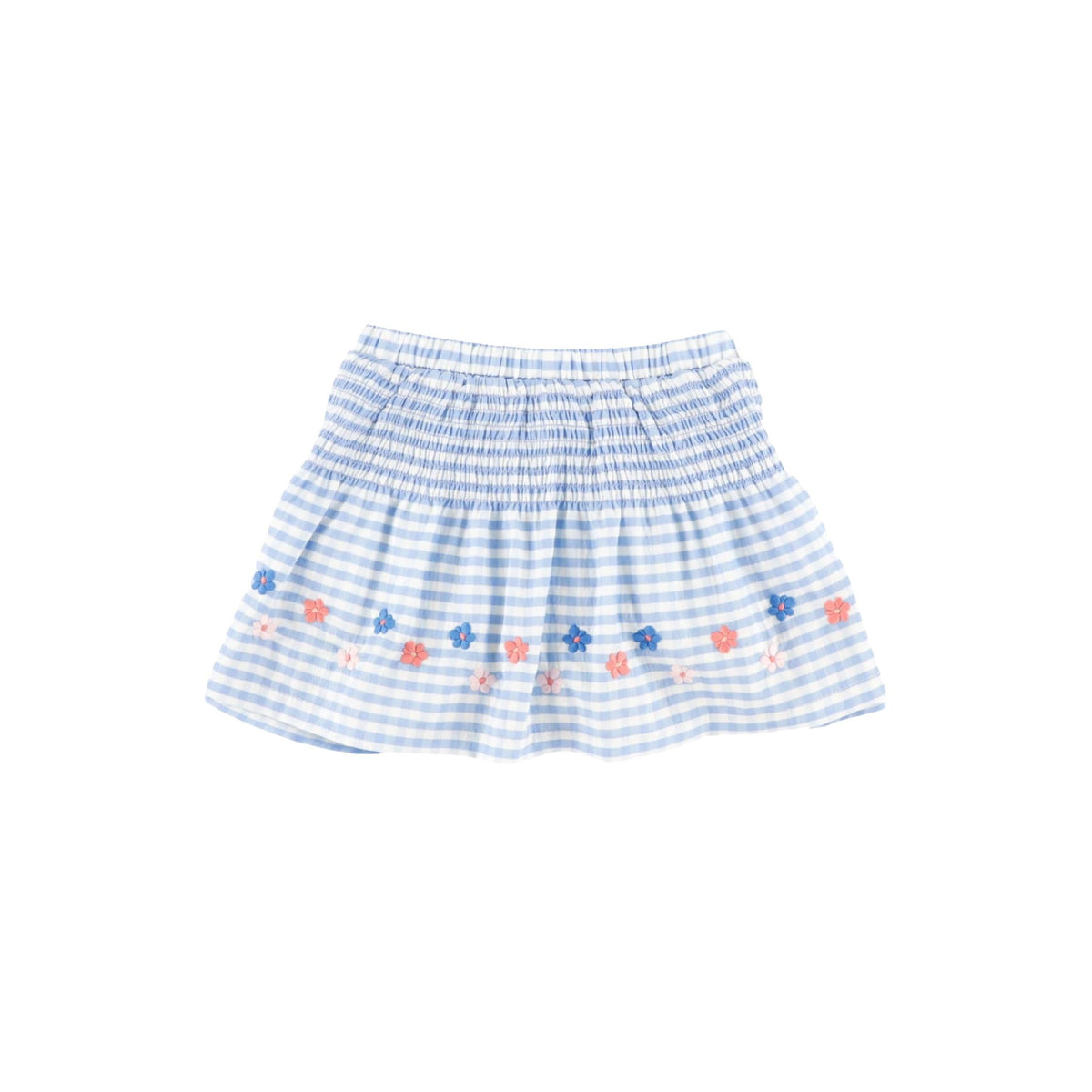 Girls’ Blue and White Gingham Embroidered Skort
