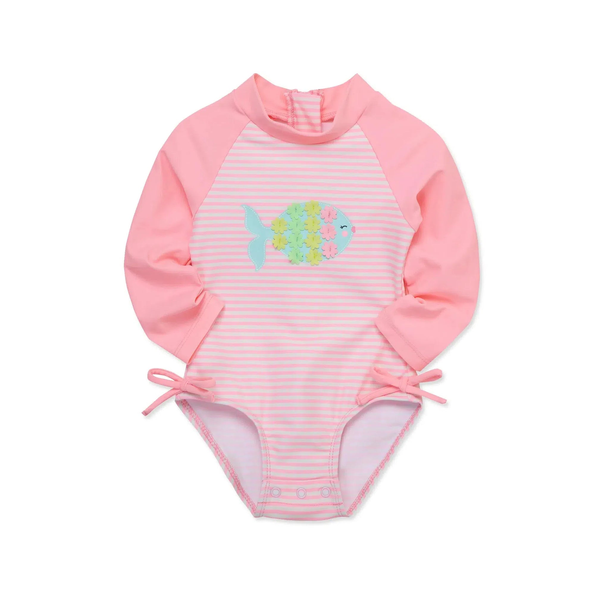 Pink Stripe Fish Rashguard Swimsuit