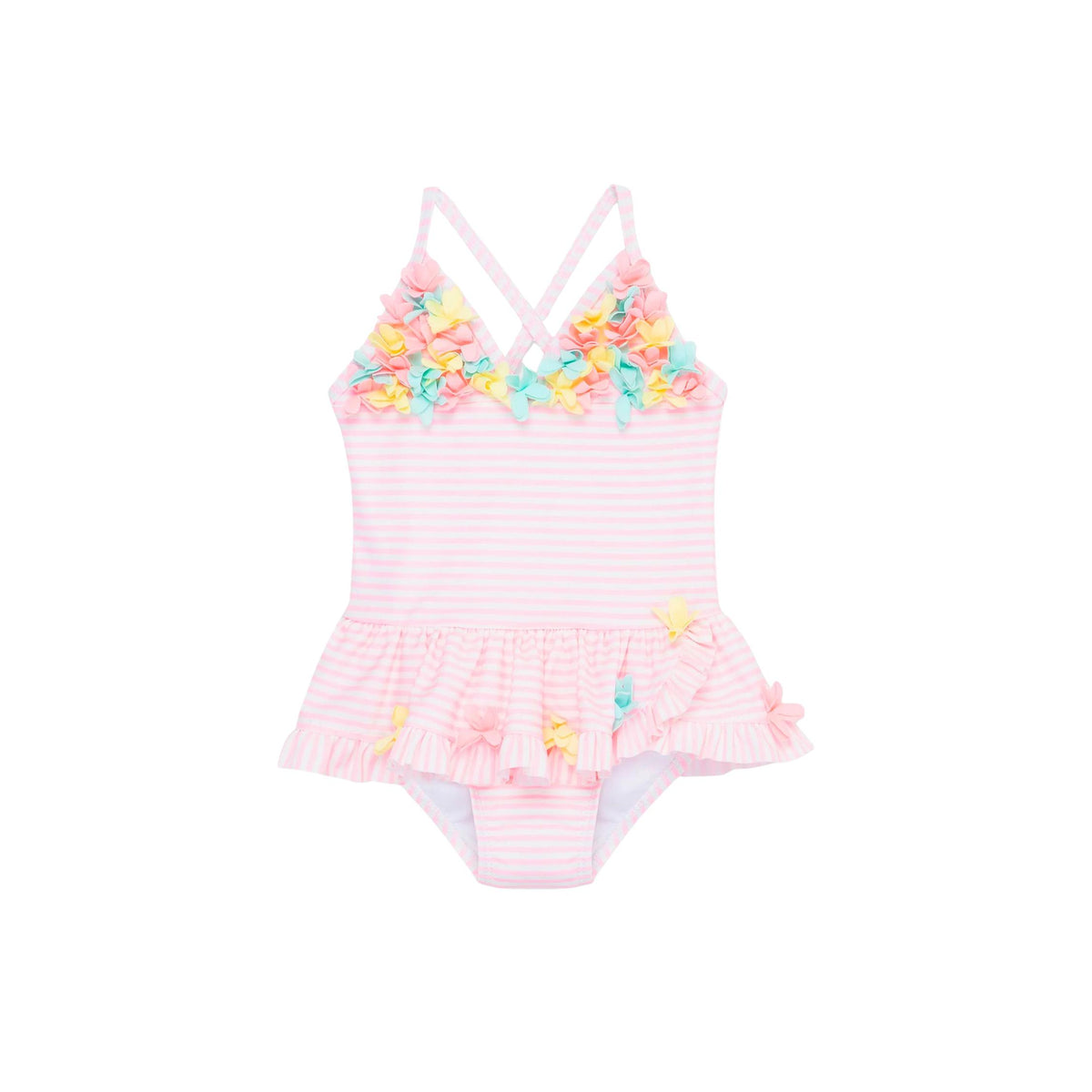 3-D Floral Pink Stripe Swimsuit