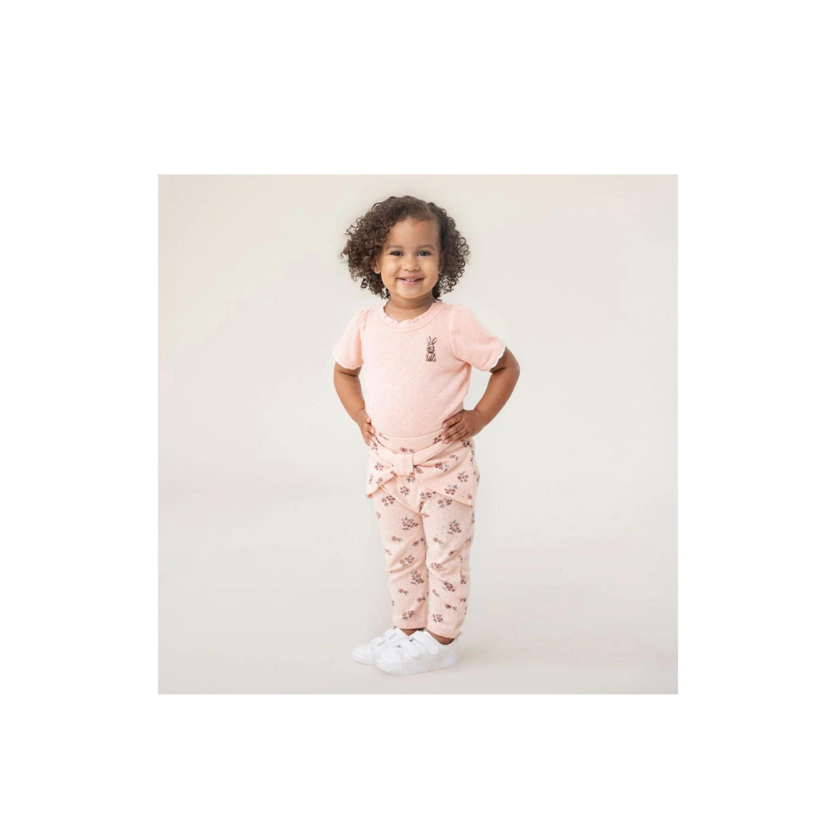 Baby Girl Blush Pointelle Bodysuit and Floral Print Legging