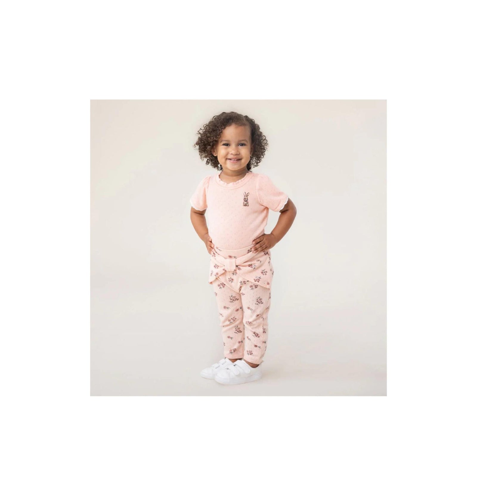 Baby Girl Blush Pointelle Bodysuit and Floral Print Legging