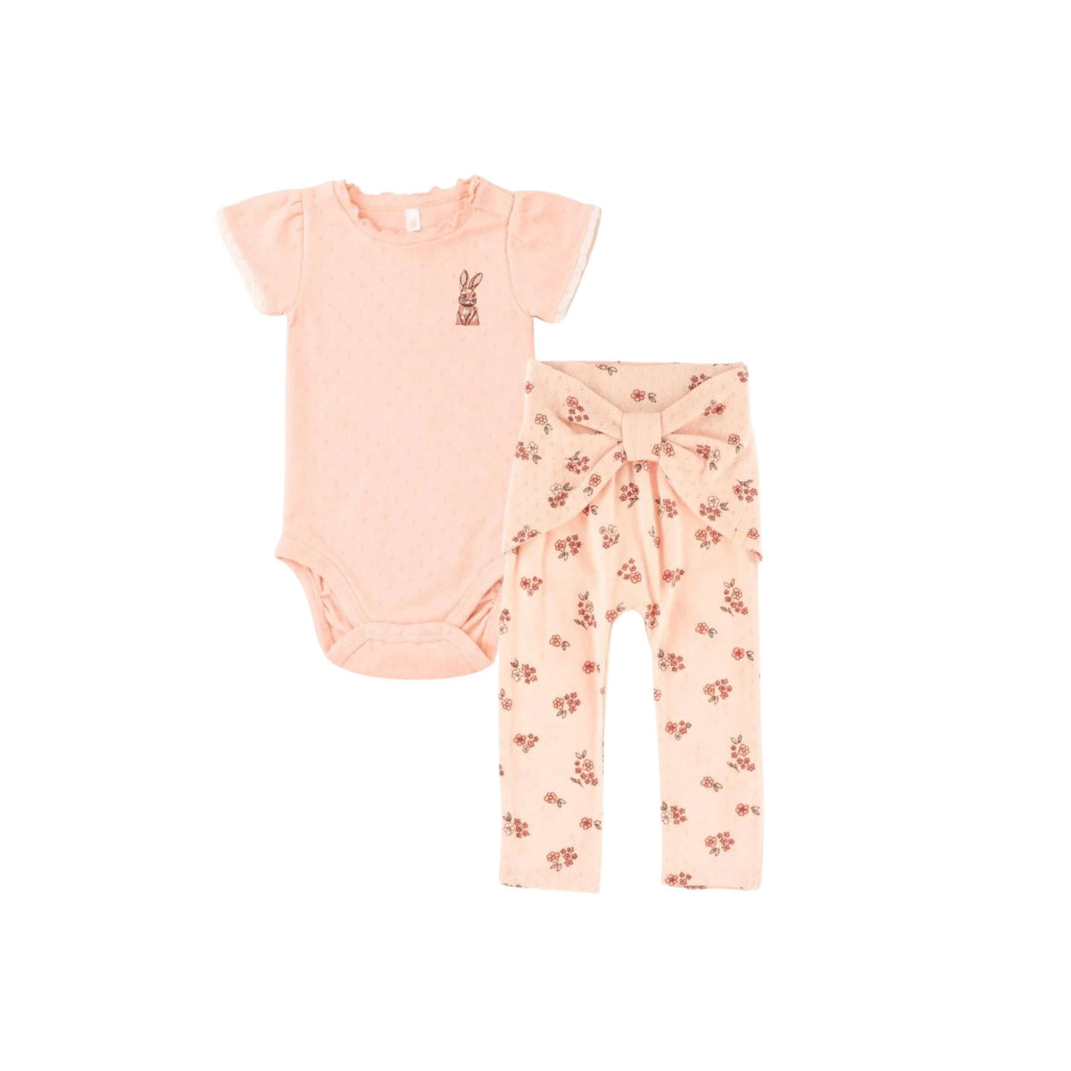Baby Girl Blush Pointelle Bodysuit and Floral Print Legging