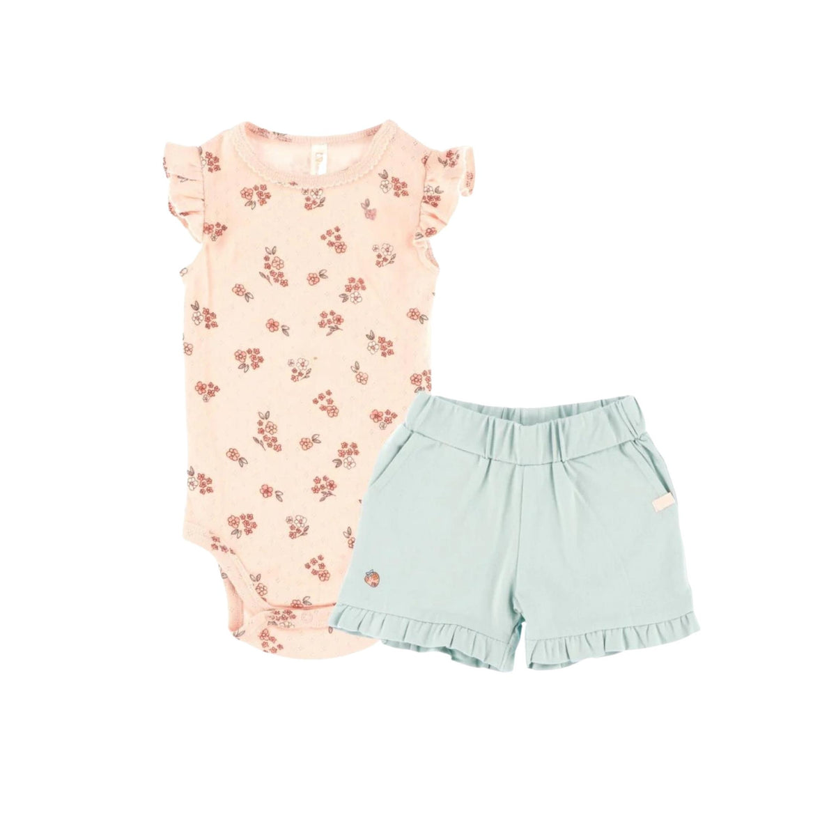 Baby Girl Pink Floral Bodysuit and Mint Short