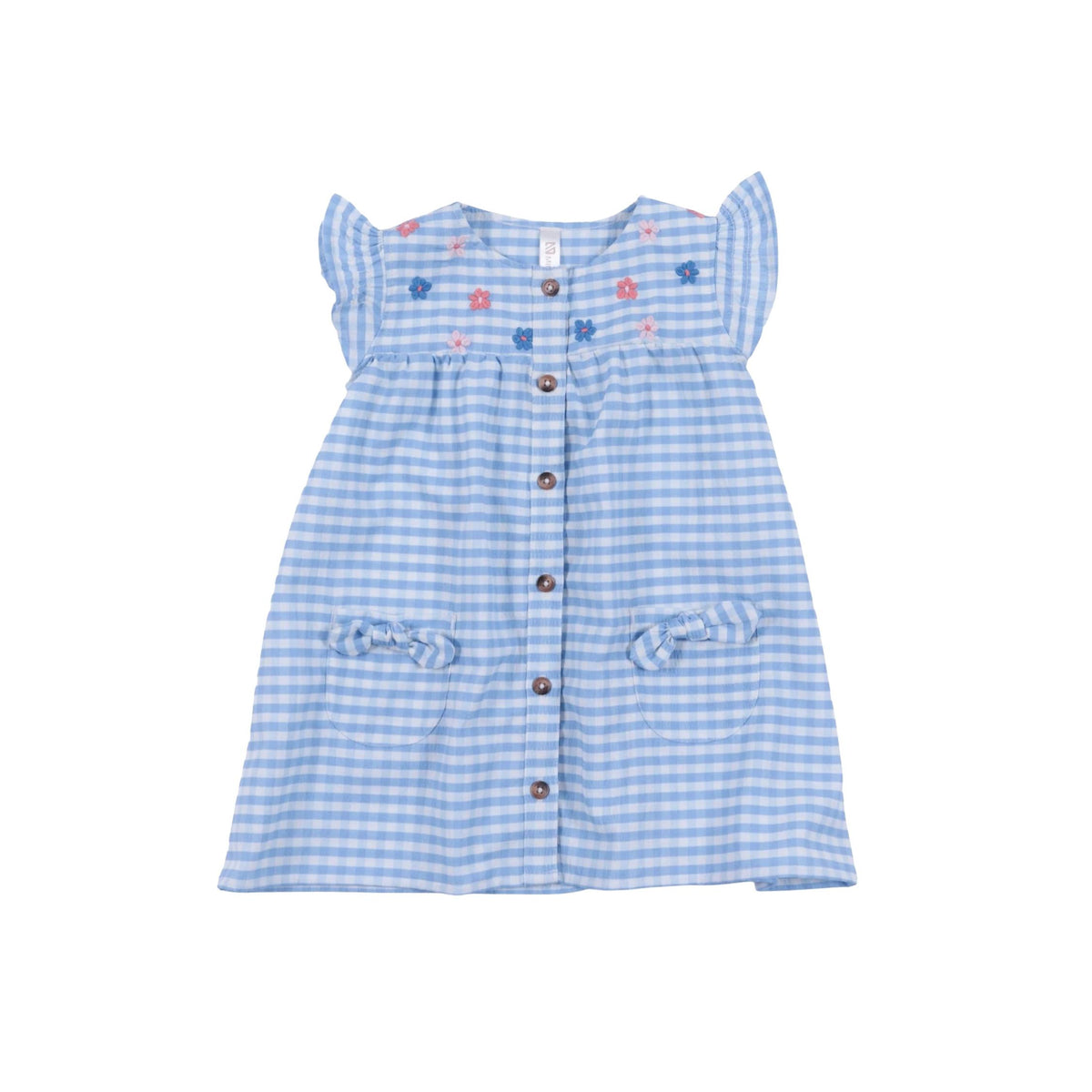 Baby Girl Blue and white Gingham Embroidered Dress