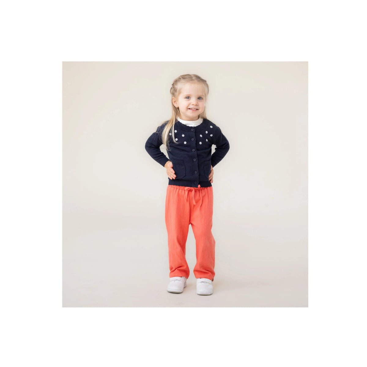 Baby Girl Embroidered Navy Cardigan
