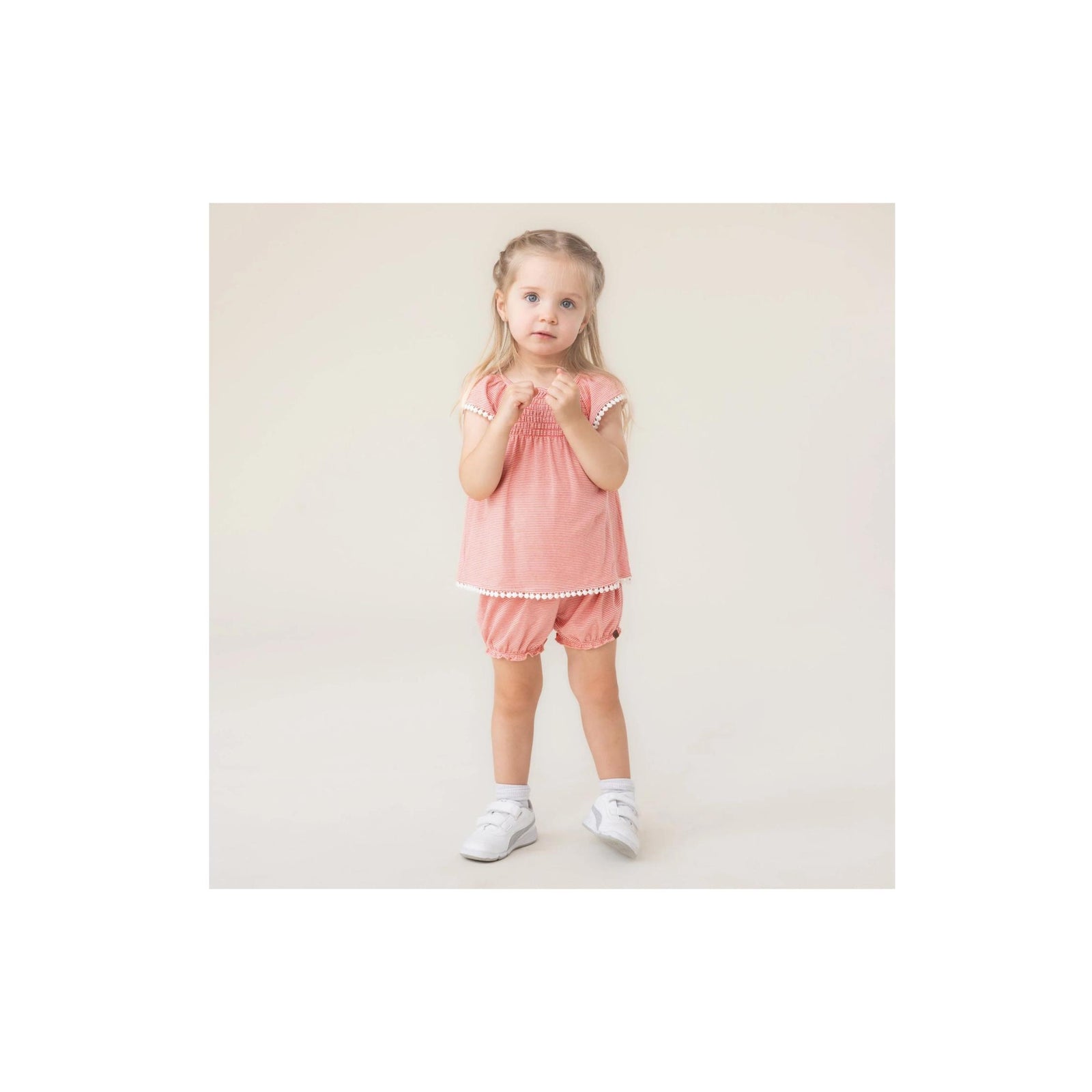 Baby Girl Ric-Rac Trim Coral Stripe Top & Bloomer Set