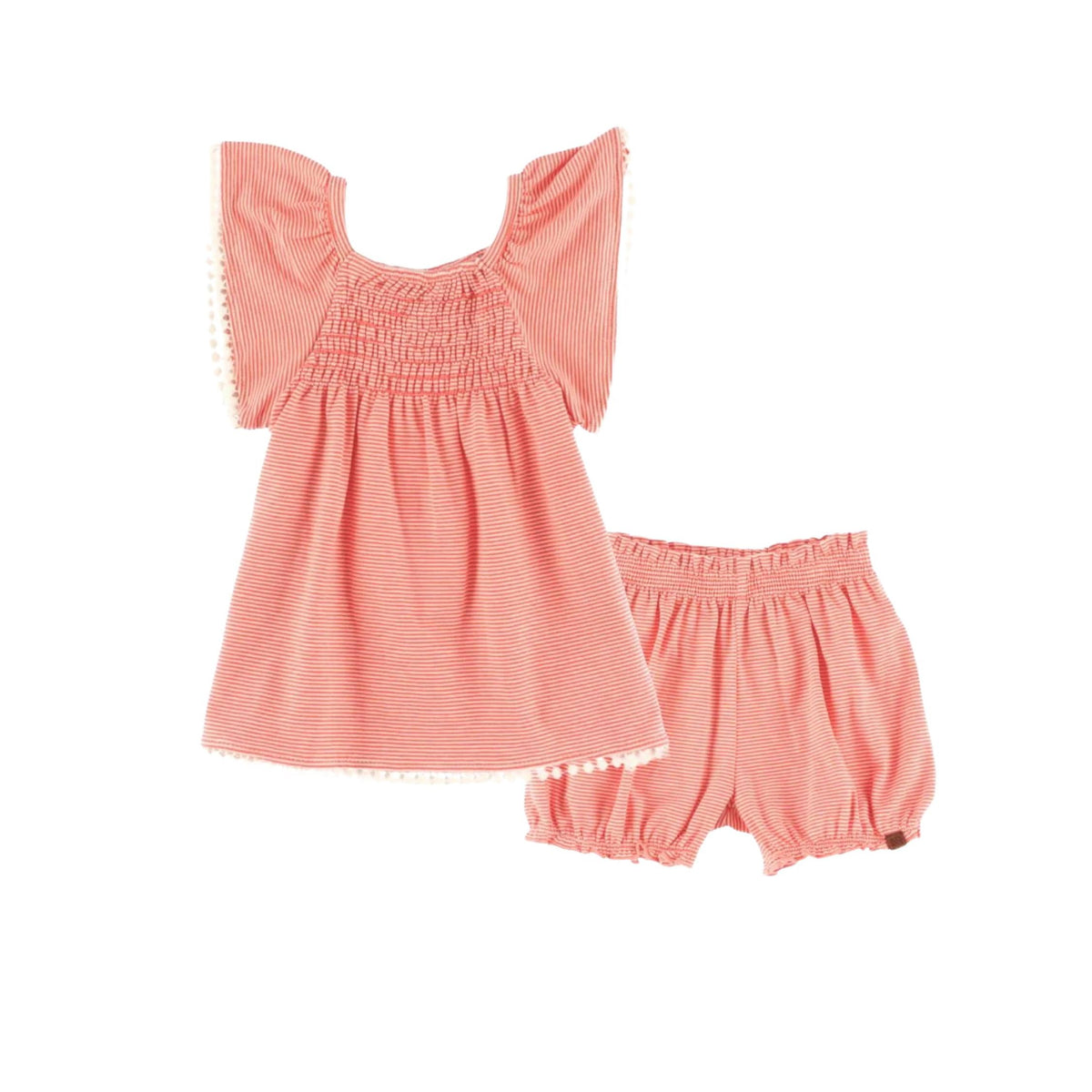 Baby Girl Ric-Rac Trim Coral Stripe Top &amp; Bloomer Set