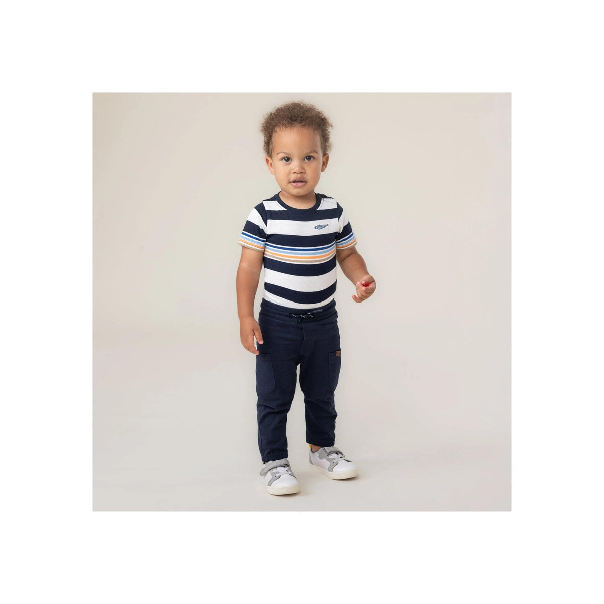 Baby Boy Navy and Ivory Stripe Bodysuit