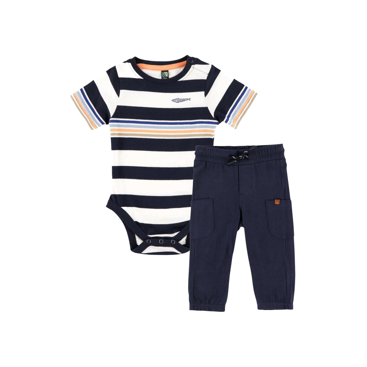 Baby Boy Navy and Ivory Stripe Bodysuit