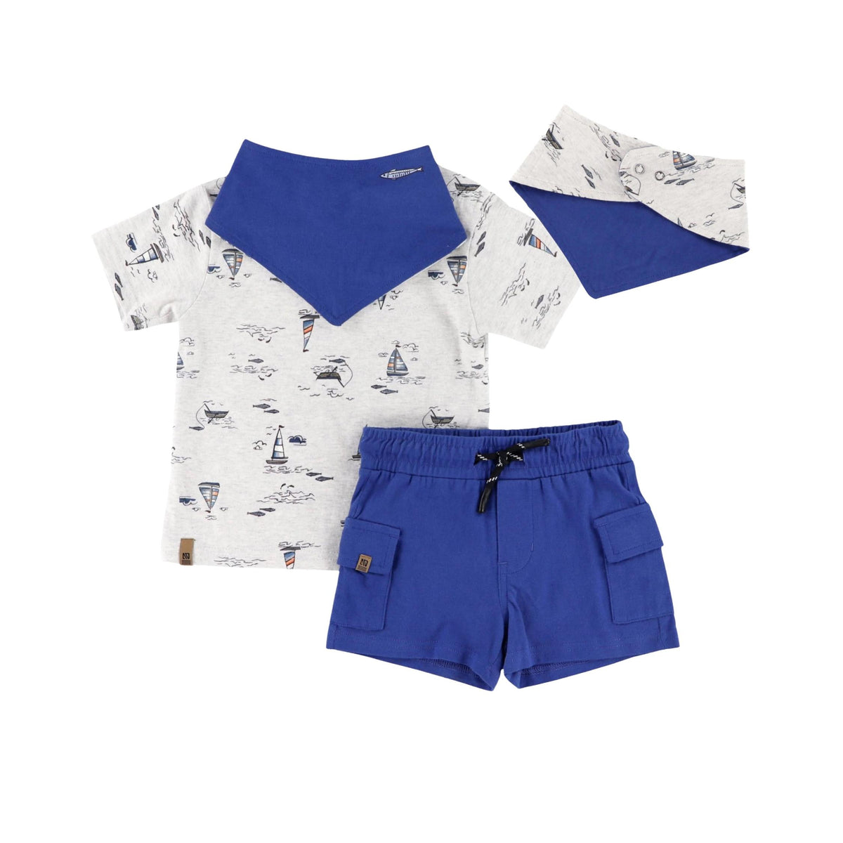 Baby Boy Sailboat Print T-Shirt and Short with Reversible Bib