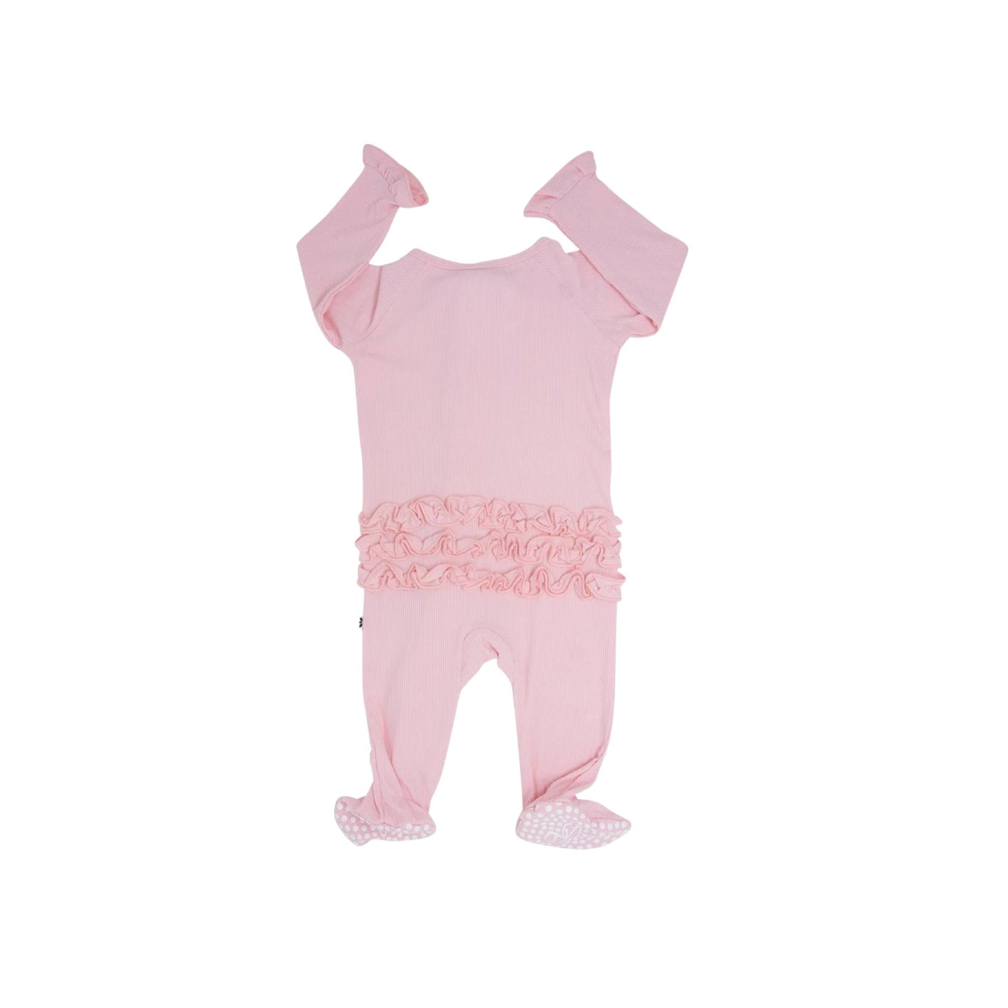 Perfect Pink Ribbed Ruffle Footie