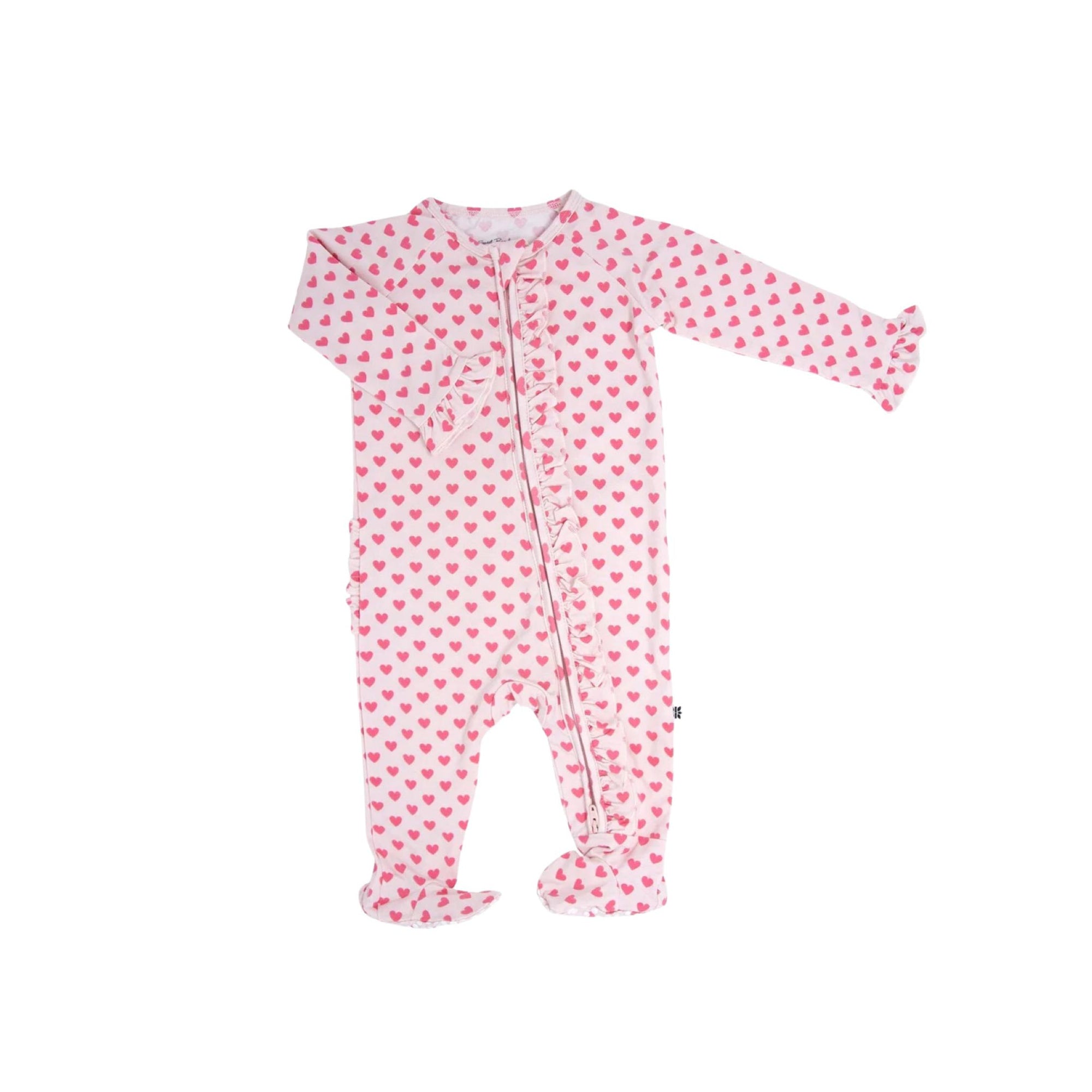 Pink Hearts Ruffle Footie