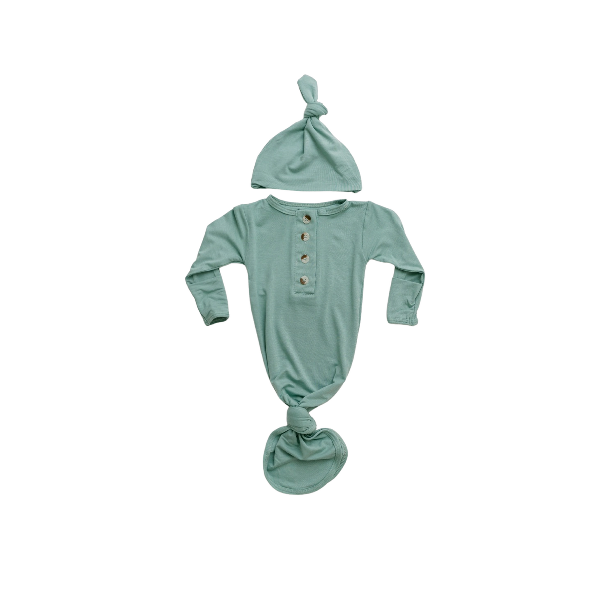 Mint Knotted Newborn Gown & Hat Set