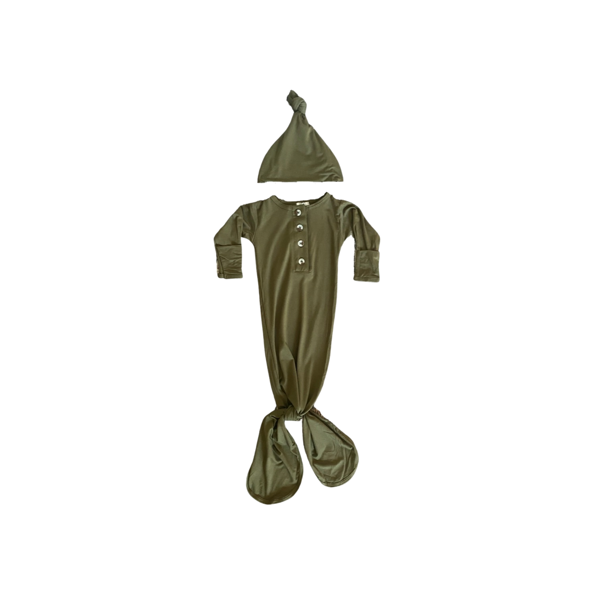 Army Green Knotted Gown and Hat Set