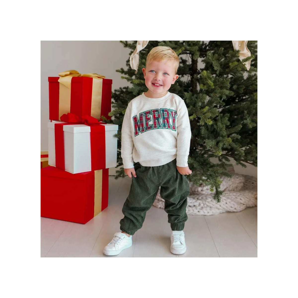 Merry Tartan Patch Christmas Sweatshirt