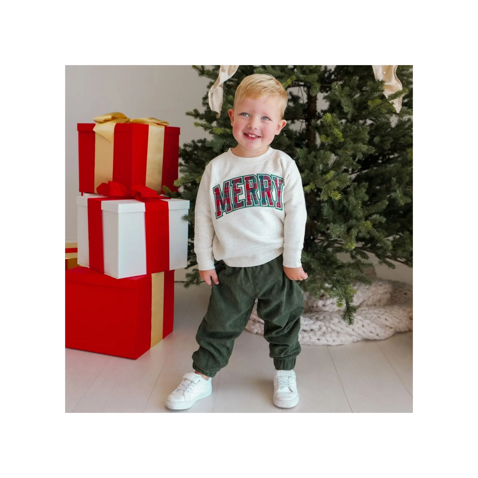 Merry Tartan Patch Christmas Sweatshirt