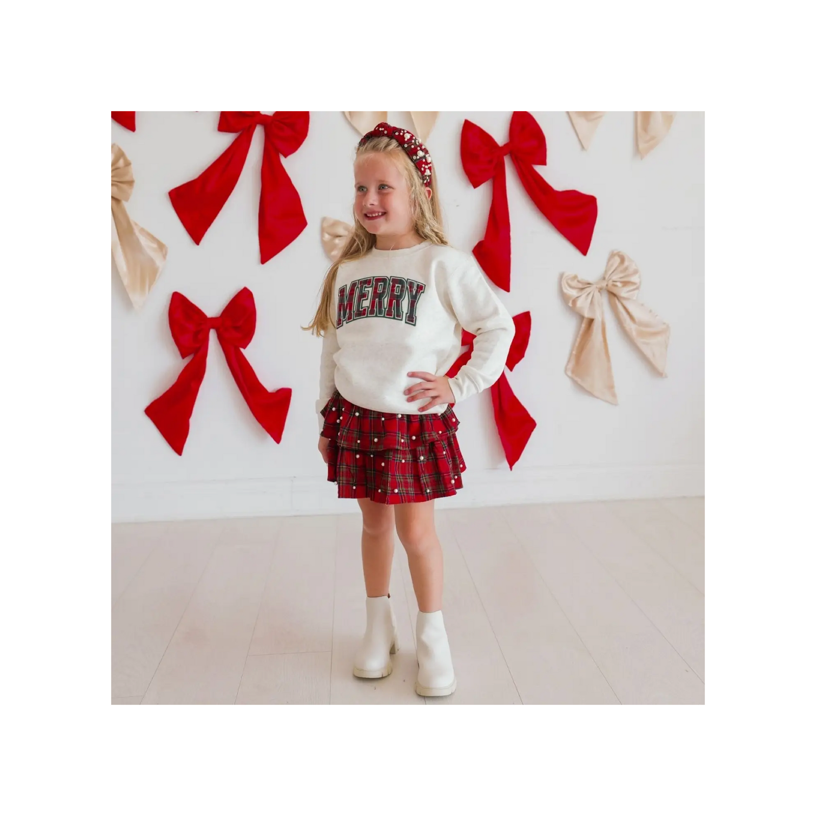 Merry Tartan Patch Christmas Sweatshirt