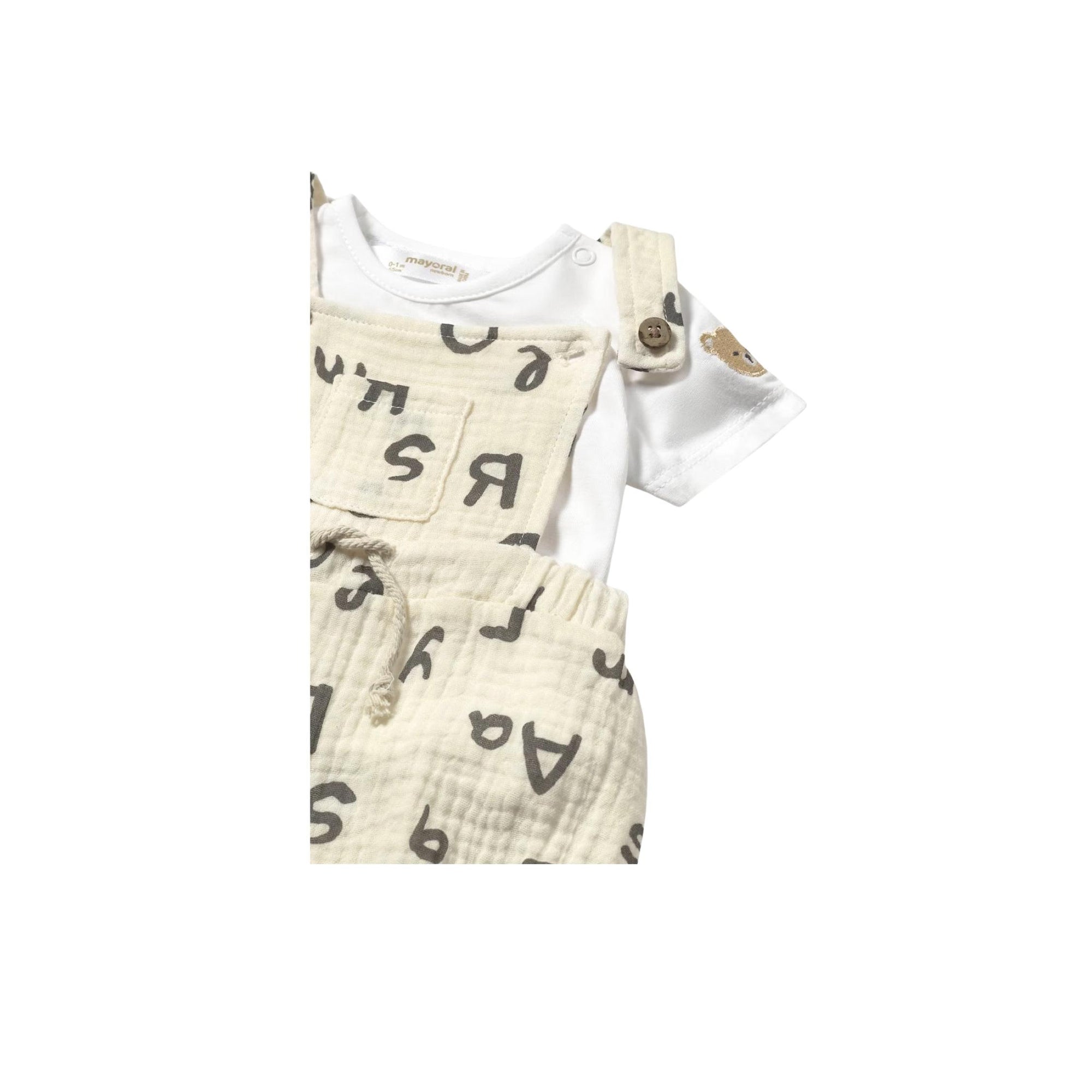 Alphabet Print Newborn Dungarees 2-Piece Set