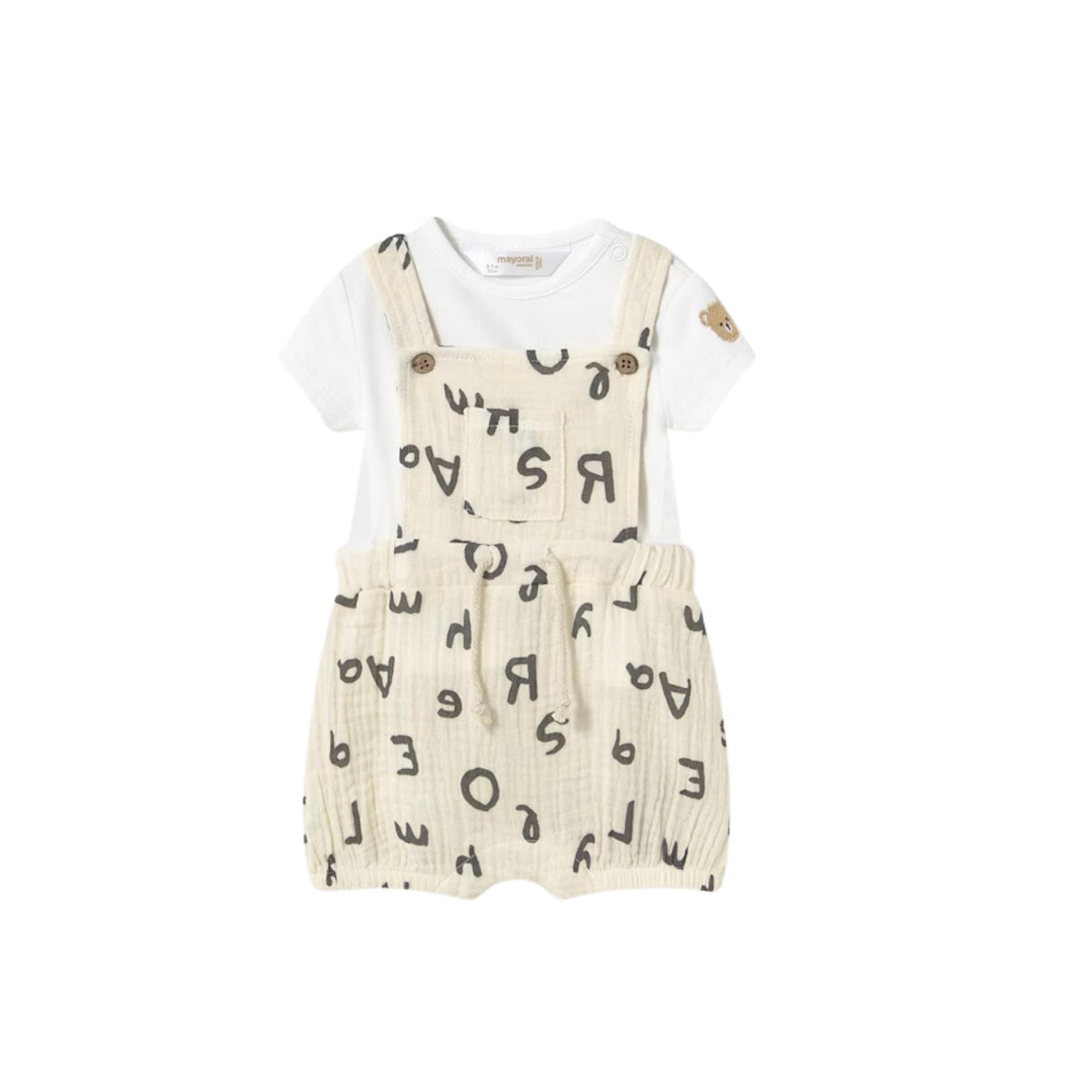 Alphabet Print Newborn Dungarees 2-Piece Set