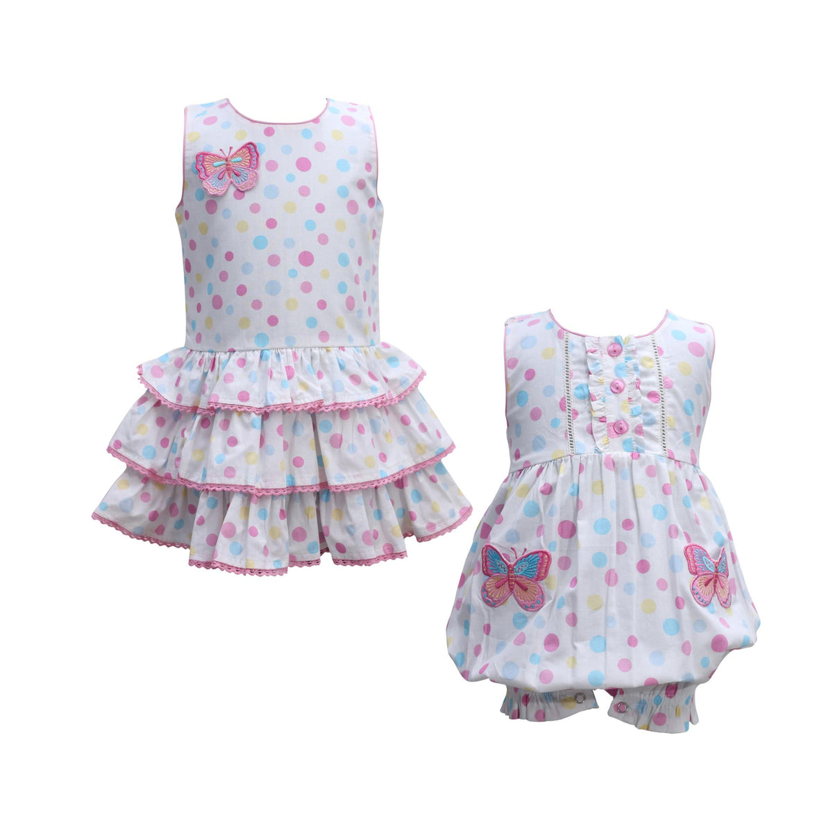 Girls’ Polka Dot Embroidered Butterfly Ruffle Tier Dress