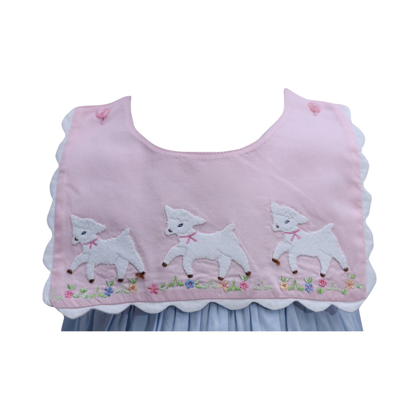 Baby Girl Reversible Collar Embroidered Lamb Romper